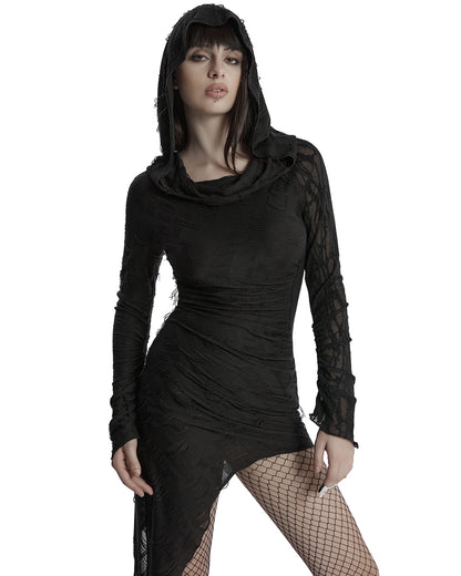OQ-803LQF Daily Life Apocalyptic Gothic Asymmetric Broken Knit Hooded Dress