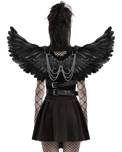 PR-WS-609BDF-BKF Womens Fallen Angel Gothic Feathered Wings Harness - Black