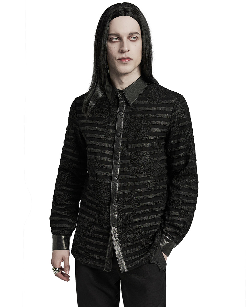 WY-1591CCM-BKM Mens Dark Gothic Striped Paisley Dress Shirt