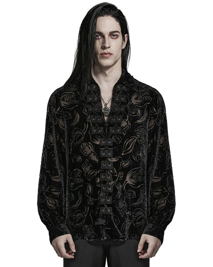 PR-Y1468-BKM Mens Pirahna Gothic Velvet Flocking Pirate Shirt