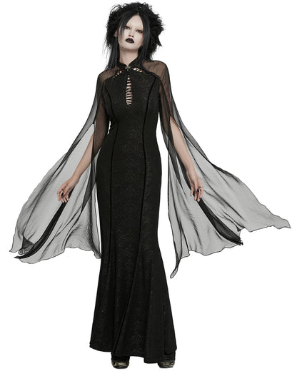 WQ-774LQF Womens Long Gothic Damask Flared Chiffon Sleeve Maxi Dress