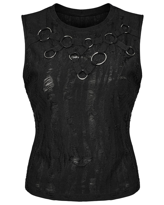 WT-920BXF-BKF Womens Apocalyptic Punk Shredded Broken Knit Tank Top Vest