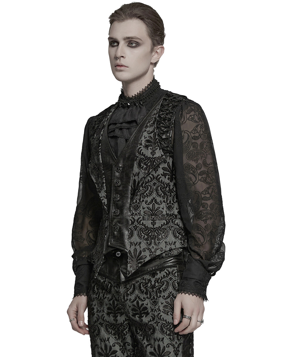 WY-1793MJM-BK-WHM Mens Gothic Aristocrat Houndstooth Damask Waistcoat Vest - Black & White