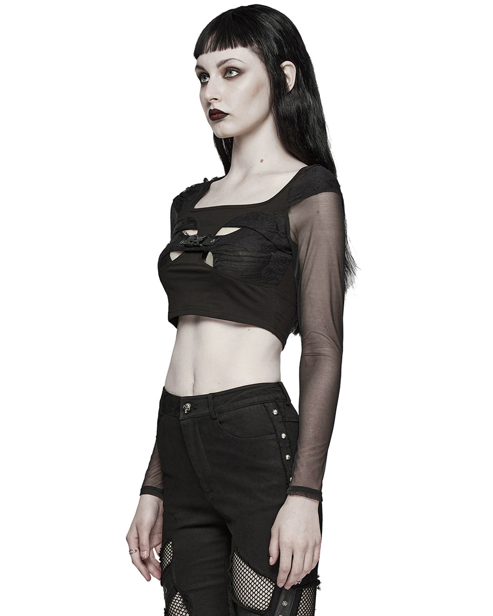 WT-850TCF Womens Apocalyptic Cyberpunk Gothic Broken Knit Top