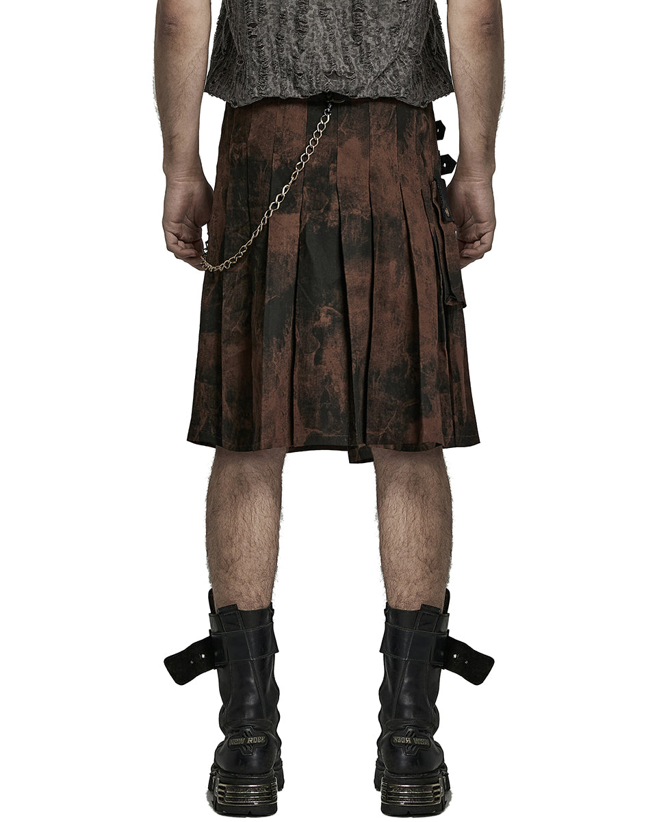 PR-Q632-BKBNM Mens Desert Outlaw Apocalyptic Steampunk Utility Kilt - Black & Brown