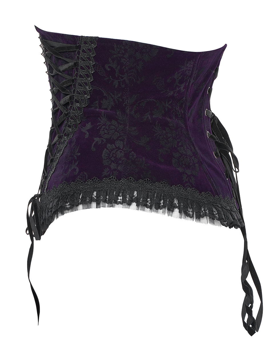 PR-DS-564YDF-BKVIF Gothic Victorian Damask Cincher Corset - Extended Size Range - Purple Velvet