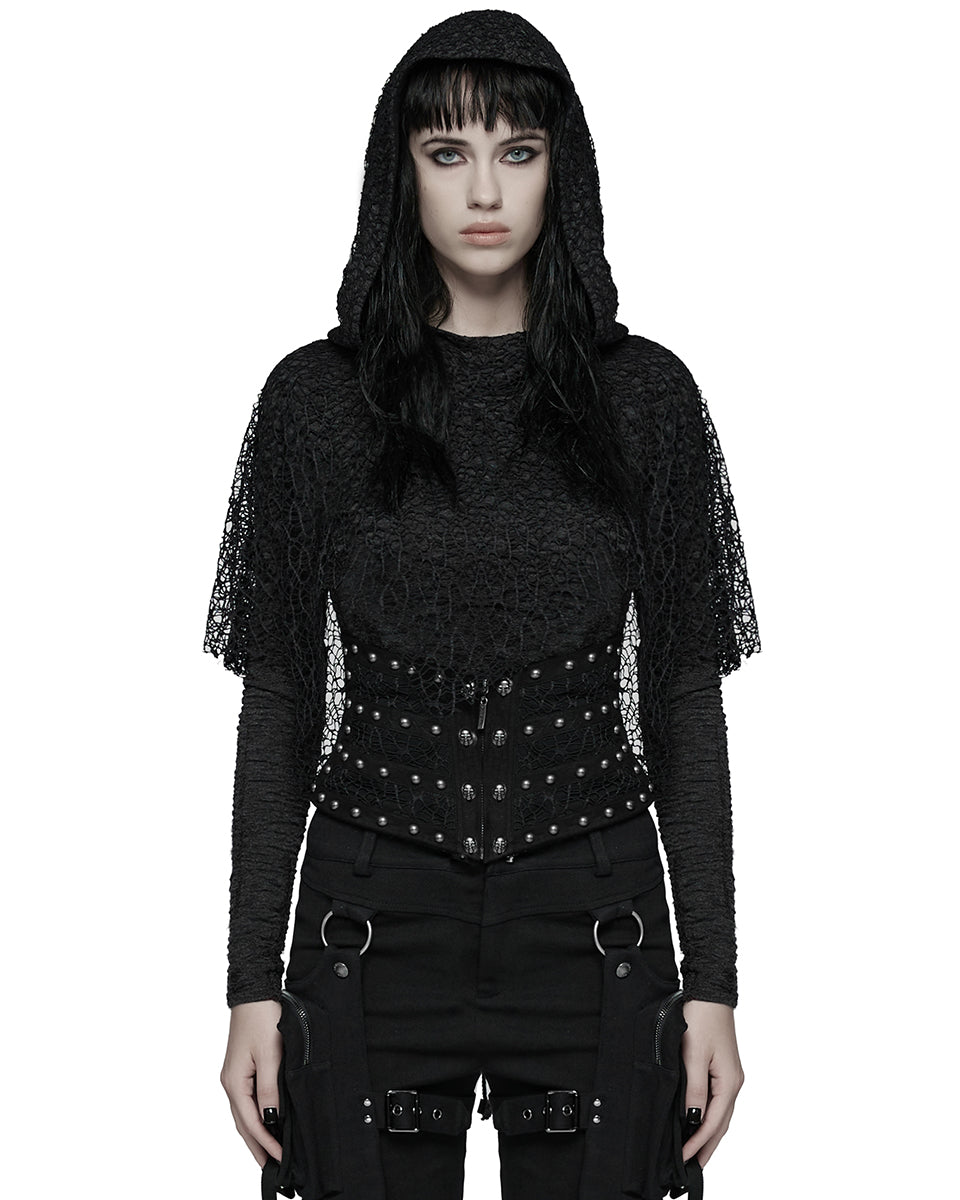 WS-782YDF Womens Apocalyptic Gothic Skull Studded Webbing Waist Cincher Corset Belt