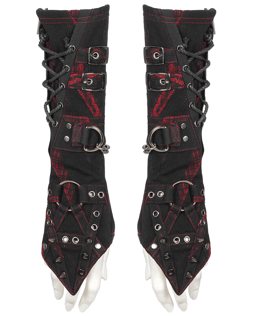 S-479 Womens Dark Punk Studded Armwarmers - Black & Red
