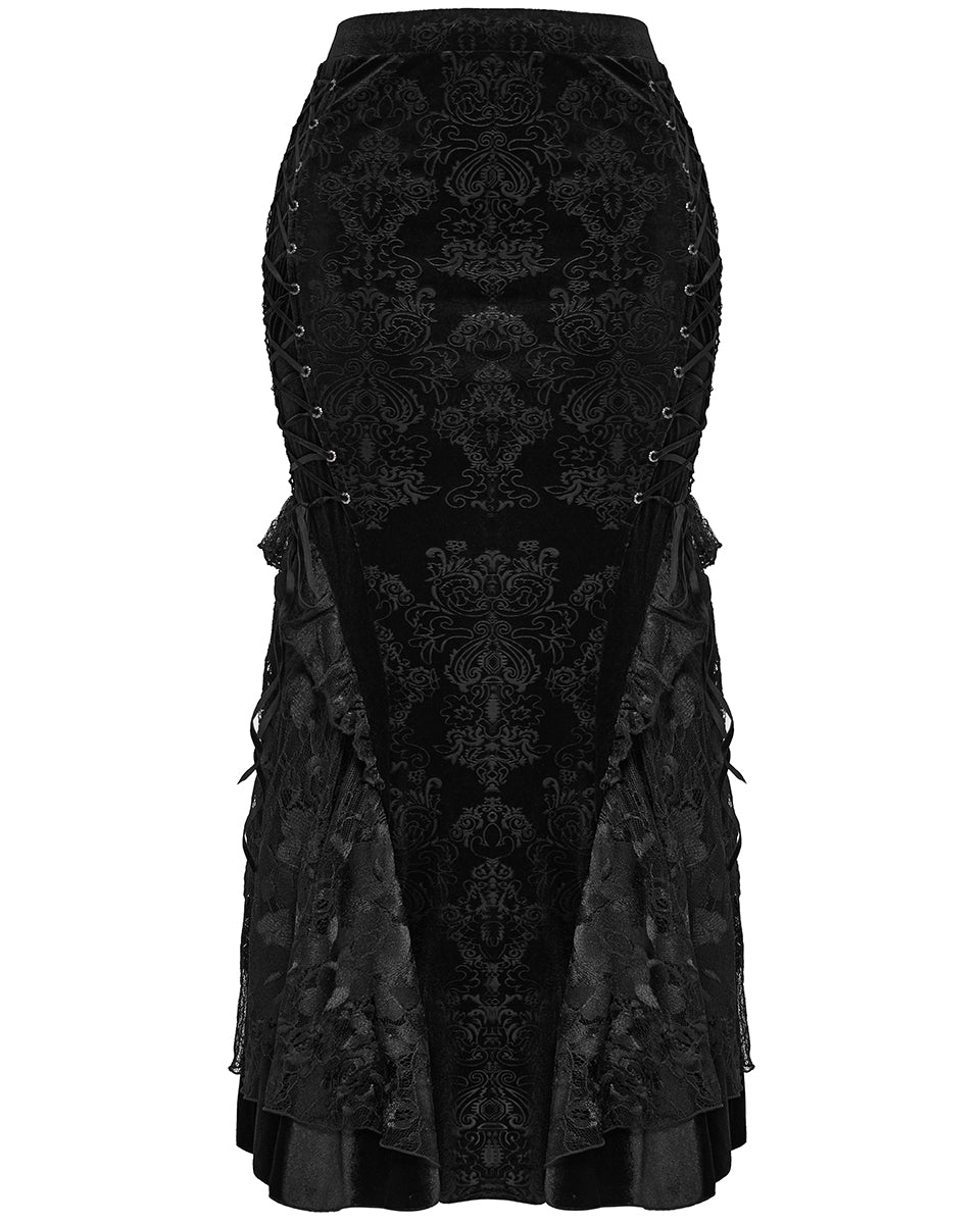 DQ-727BQF Plus Size Womens Gothic Embossed Velvet Damask Fishtail Skirt