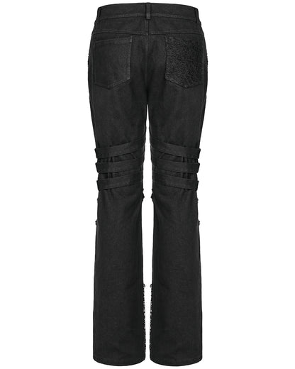 PR-K548-BKM Mens Apocalyptic Gothic Spliced Mesh & Chain Pants