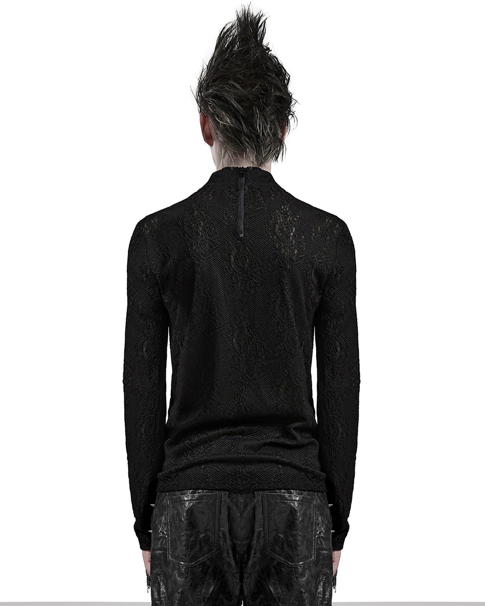 PR-WT-826TCM-BKM Mens Gothic Textured Knit  Top