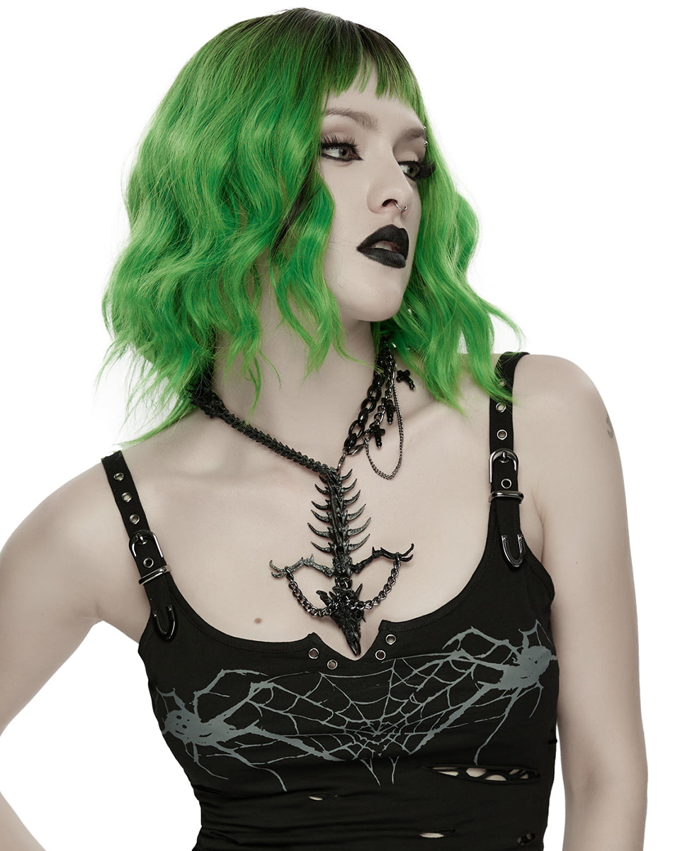 WS-886LHF Womens Apocalyptic Gothic Dragon Bone Skull Necklace