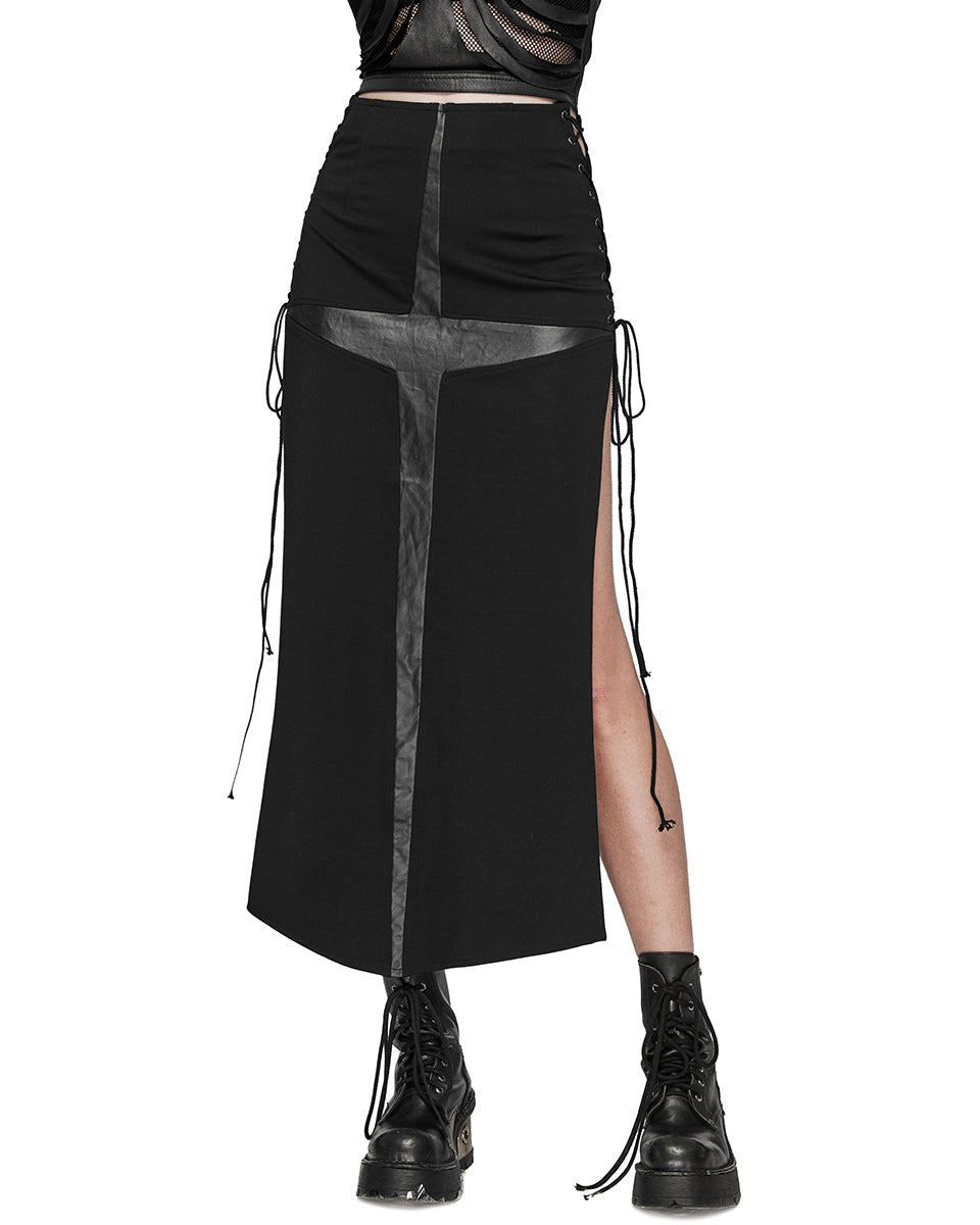 WQ-716BQF Daily Life Dark Punk Cross Side-Split Maxi Skirt