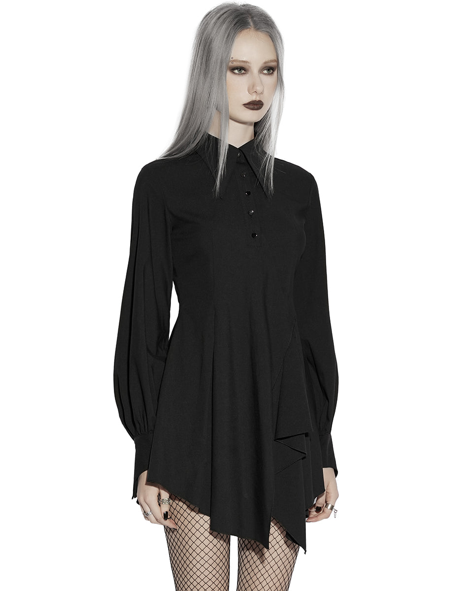 PR-OPQ-934LQF-BKF Daily Life Womens Gothic Witch Asymmetric Shirt Dress