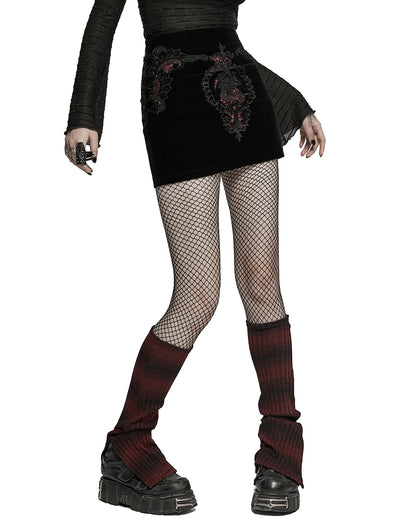 S-513 Womens Apocalyptic Punk Striped Knit Legwarmers - Black & Red