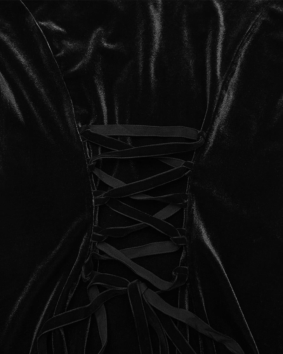 WT-1021TCF Womens Elegant Gothic Velvet & Pleated Lace Blouse Top