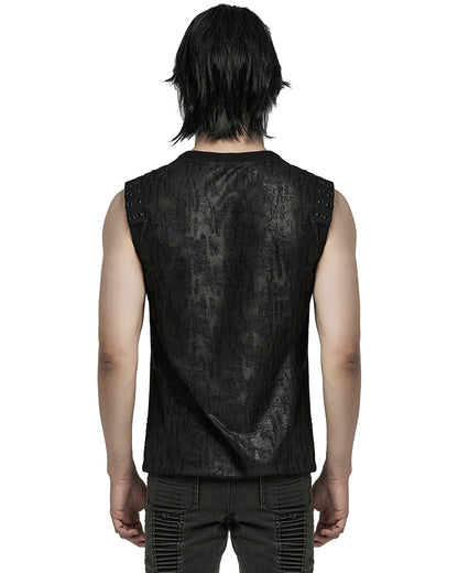 WT-887BXM-BKM Mens Apocalyptic Gothic Broken Knit Tank Top Vest - Distressed Black