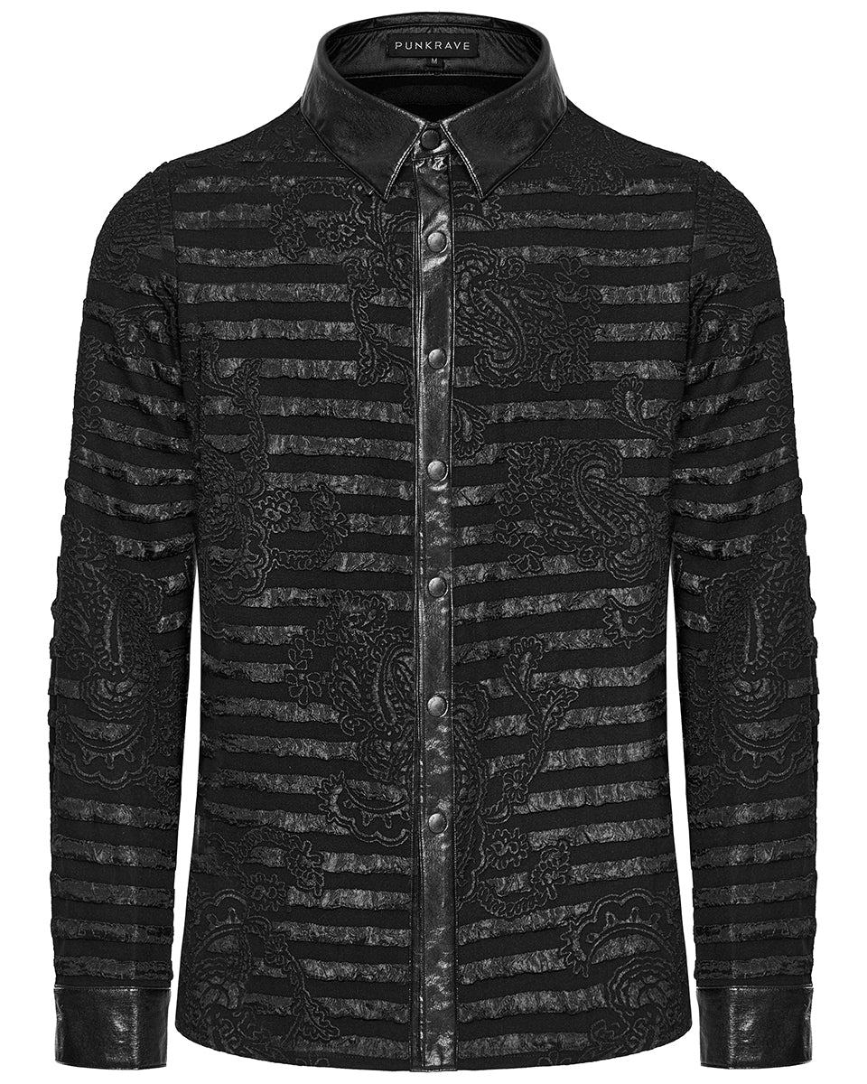 WY-1591CCM-BKM Mens Dark Gothic Striped Paisley Dress Shirt