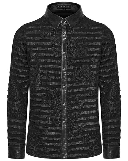 WY-1591CCM-BKM Mens Dark Gothic Striped Paisley Dress Shirt