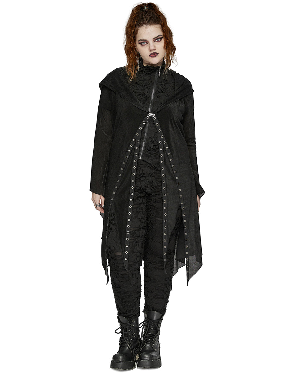 DY-1627XCF Plus Size Womens Gothic Witch Layered Mesh Hooded Cardigan