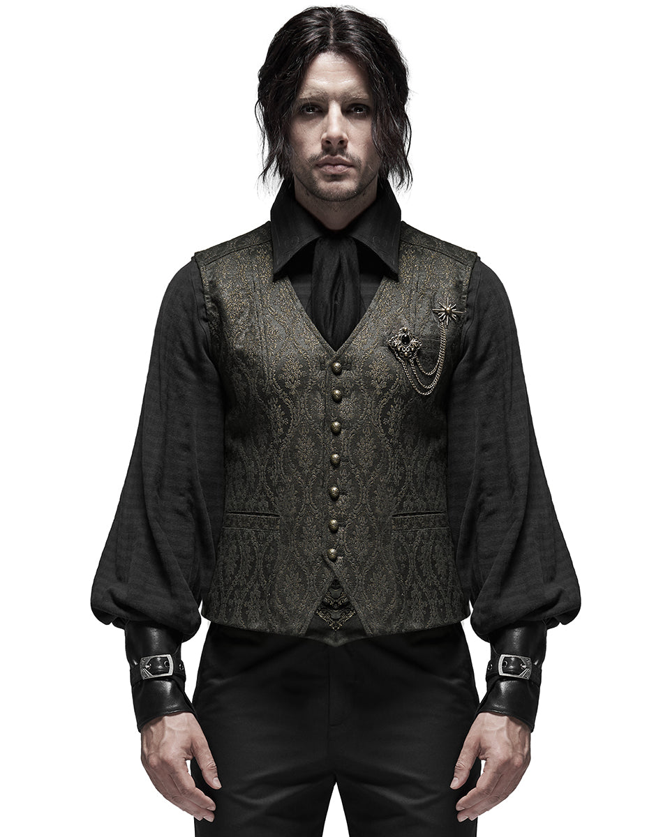 PR-Y1187-BKGDM Mens Ottensian Steampunk Waistcoat Vest - Black & Gold