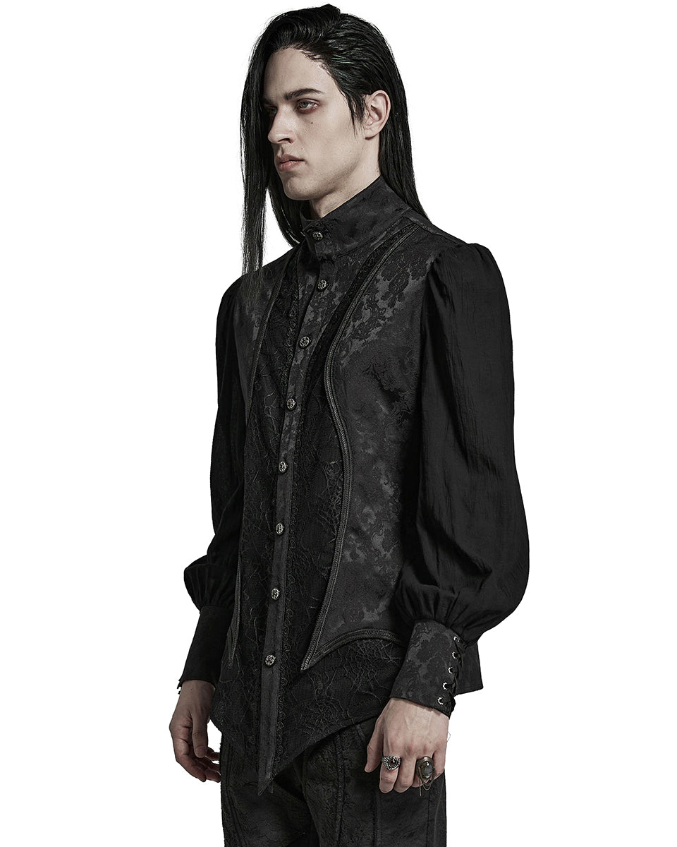 PR-Y1483-BKM Mens Sinisteria Gothic Jacquard & Spider Web Dress Shirt