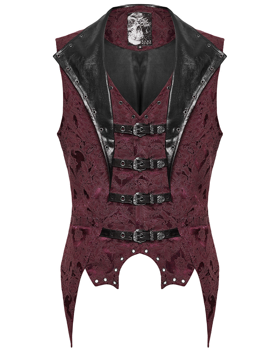 WY-1765MJM Mens Dark Victorian Gothic Damask Jacquard Waistcoat Vest - Red