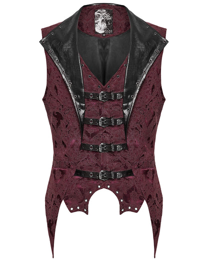 WY-1765MJM Mens Dark Victorian Gothic Damask Jacquard Waistcoat Vest - Red