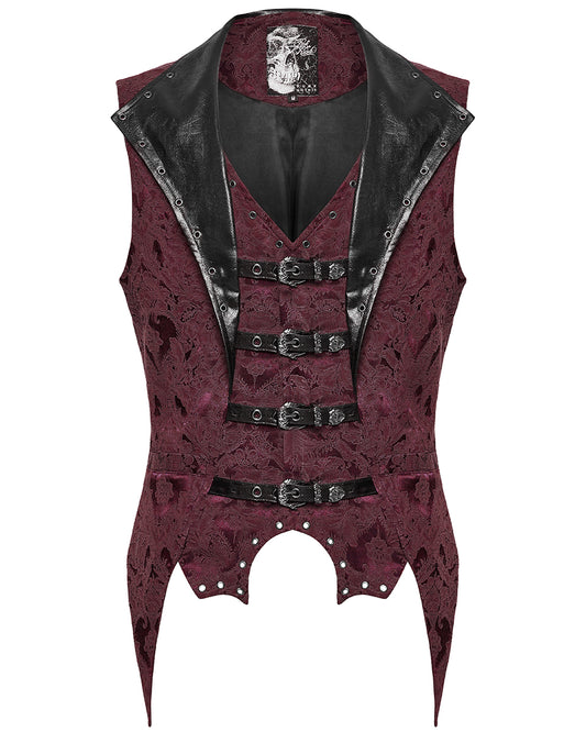 WY-1765MJM Mens Dark Victorian Gothic Damask Jacquard Waistcoat Vest - Red
