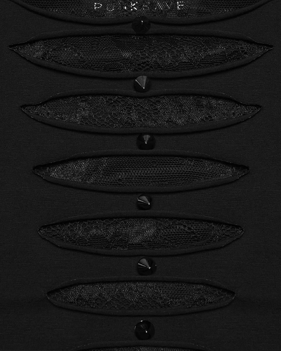 WT-1081TDF Womens Gothic Studded & Slashed Mesh Inset Tee