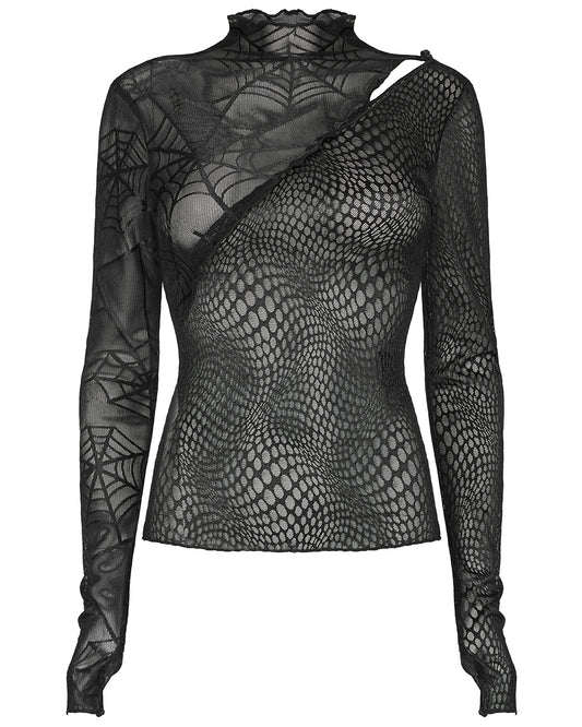 OPT-857 Daily Life Womens Asymmetric Spliced Gothic Spiderweb Top