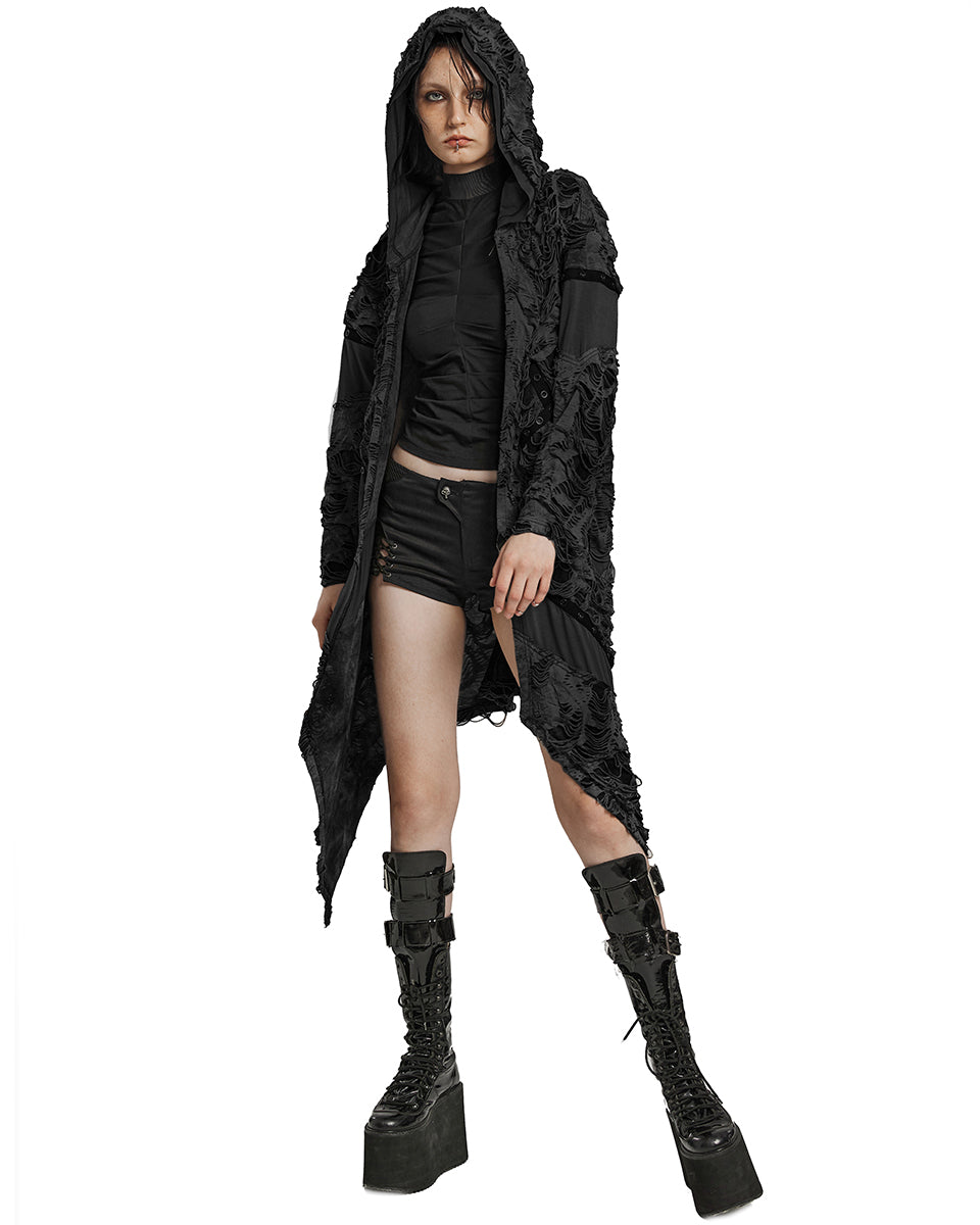 WY-1586ZCF Womens Apocalyptic Wasteland Punk Shredded Cloak Hoodie