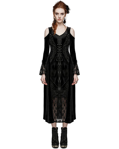 PR-DQ-664LQF-BKF Gorgeous Baroque Gothic Velvet & Lace Maxi Dress - Extended Size Range