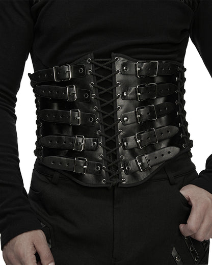 WS-852YDM Mens Apocalyptic Gothic Faux Leather Buckled Strapping Corset Girdle Belt