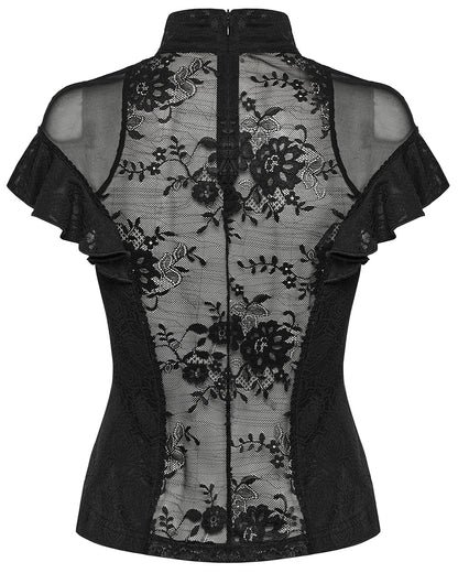 WT-1004TDF-BKF Womens Elegant Gothic Floral Lace Applique Blouse Top