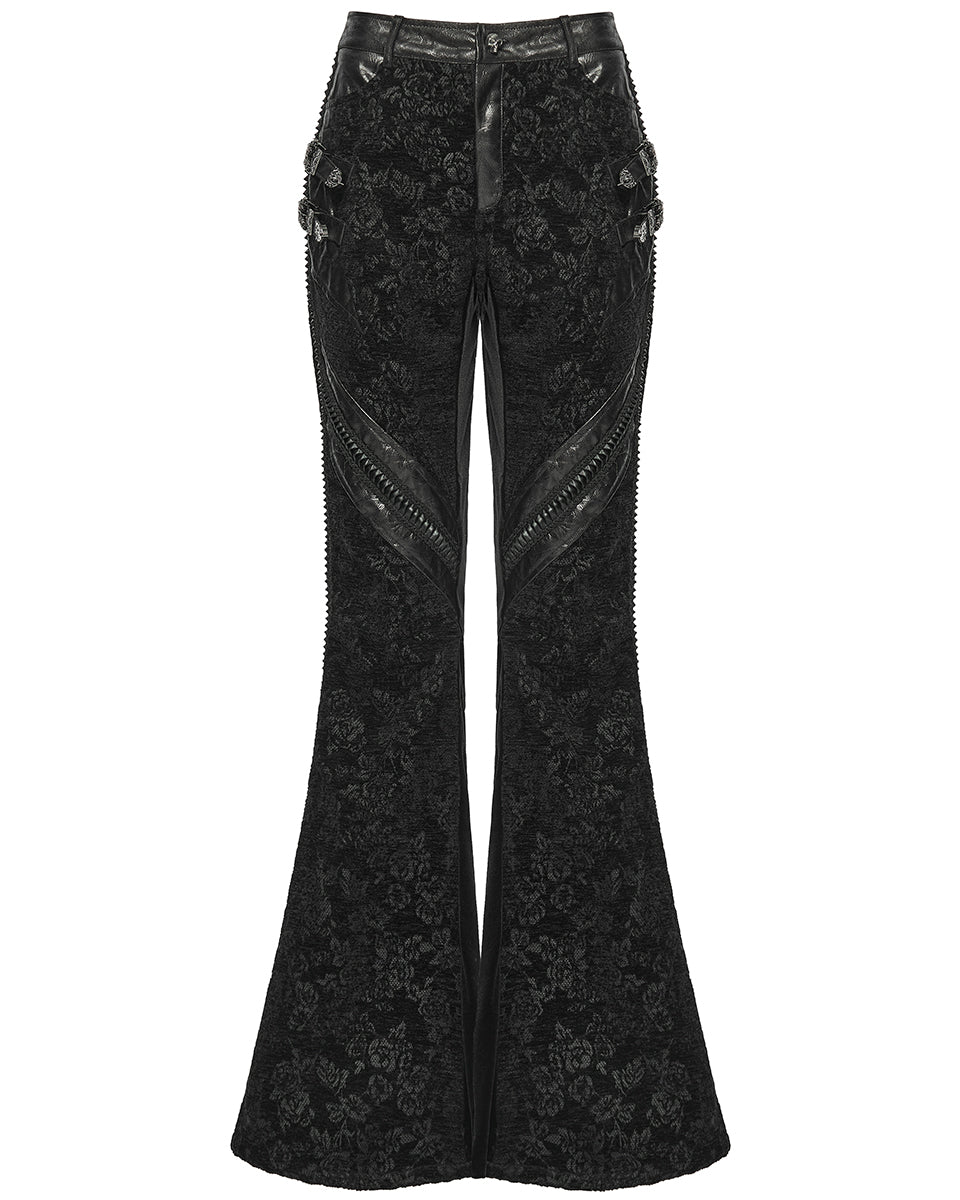 WK-729XCF-BKF Womens Baroque Gothic Rose Flared Pants