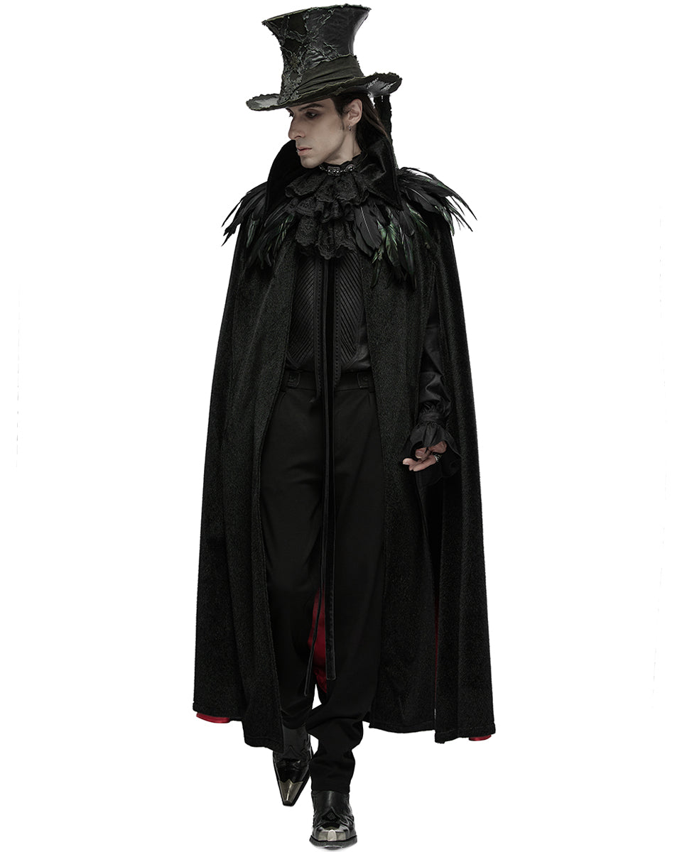 WY-1542DPM Mens Dark Night Gothic Faux Horsehair Count Cloak - Black & Red