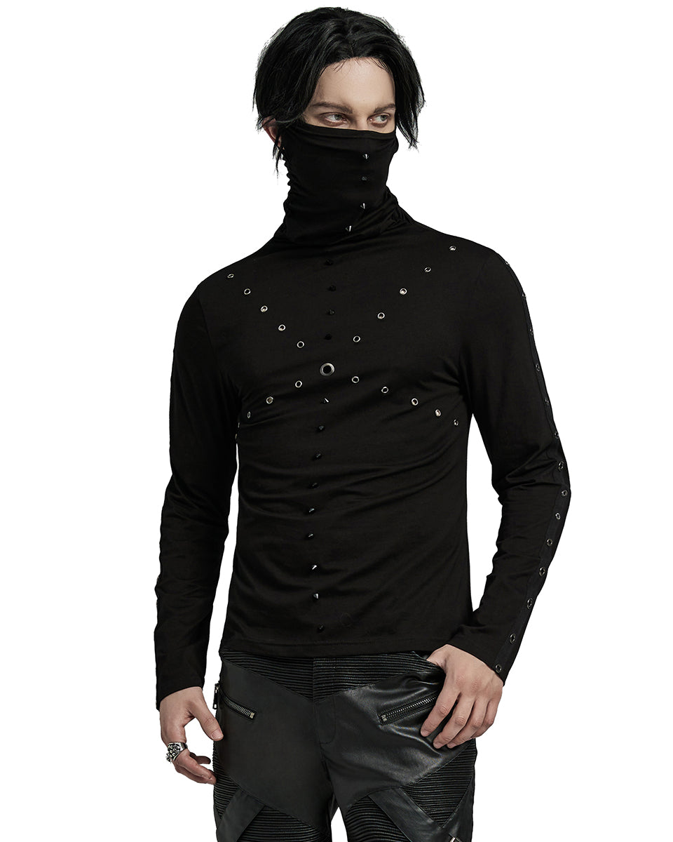 WT-898TCM-BKM Mens Dark CyberPunk Studded High Neck Muffler Top