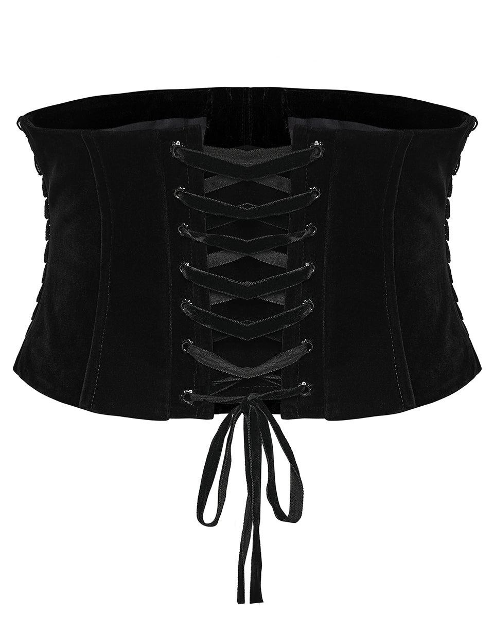 WS-790YDF Womens Baroque Gothic Rose Embroidered Velvet Cincher Corset - Black