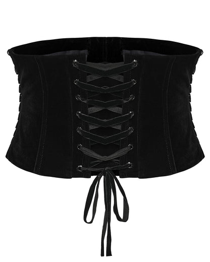 WS-790YDF Womens Baroque Gothic Rose Embroidered Velvet Cincher Corset - Black