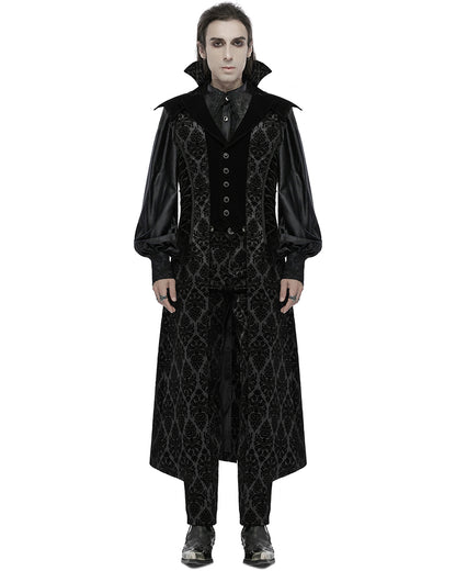 WY-1683MJM Mens Long Regency Gothic Flocked Velvet Damask Waistcoat Vest