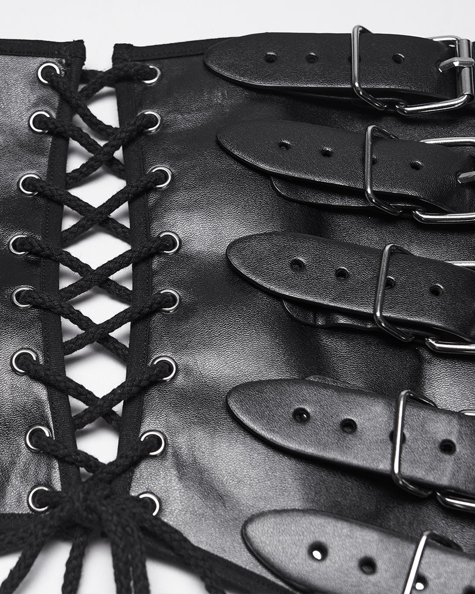 WS-852YDM Mens Apocalyptic Gothic Faux Leather Buckled Strapping Corset Girdle Belt