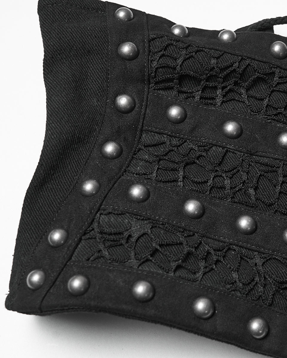 WS-782YDF Womens Apocalyptic Gothic Skull Studded Webbing Waist Cincher Corset Belt