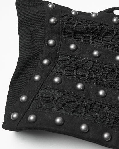 WS-782YDF Womens Apocalyptic Gothic Skull Studded Webbing Waist Cincher Corset Belt