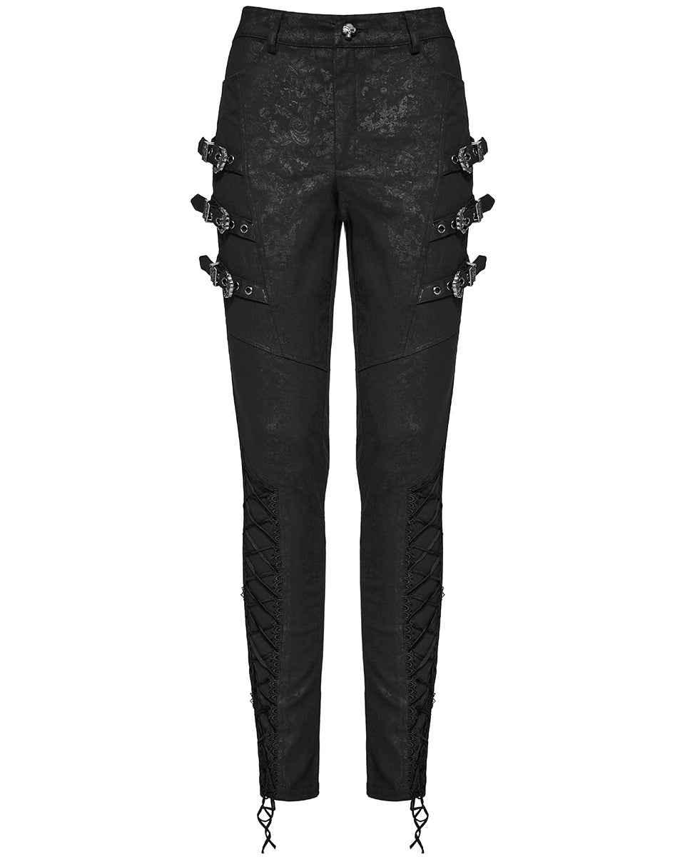 WK-656XCF Womens Baroque Gothic Paisley Print Lace Up Buckled Leggings