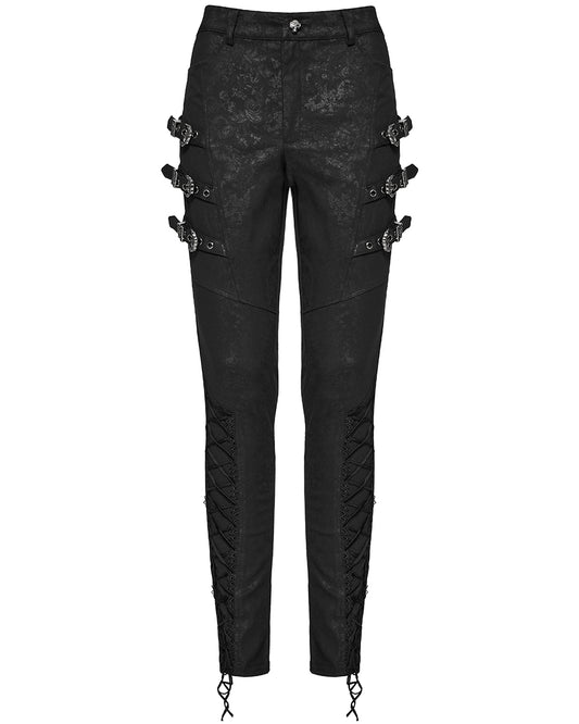 WK-656XCF Womens Baroque Gothic Paisley Print Lace Up Buckled Leggings