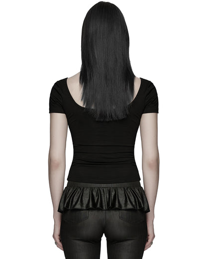 WT-1081TDF Womens Gothic Studded & Slashed Mesh Inset Tee