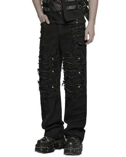 WK-707XCM-BKM Mens Apocalptic Gothic Studded Shredded Mesh Inset Pants