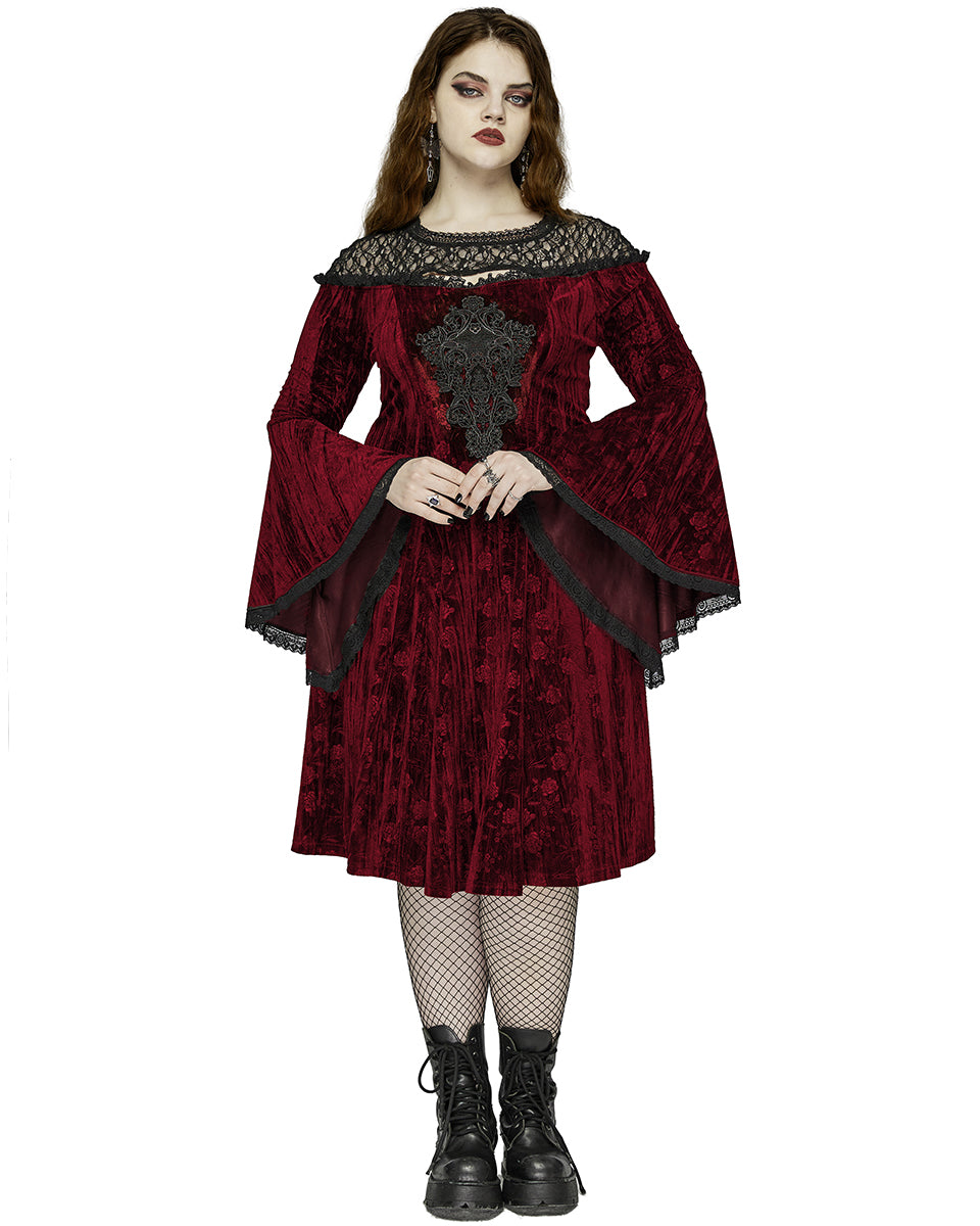 DQ-733LQF Plus Size Womens Gothic Night Rose Dress - Red Velvet