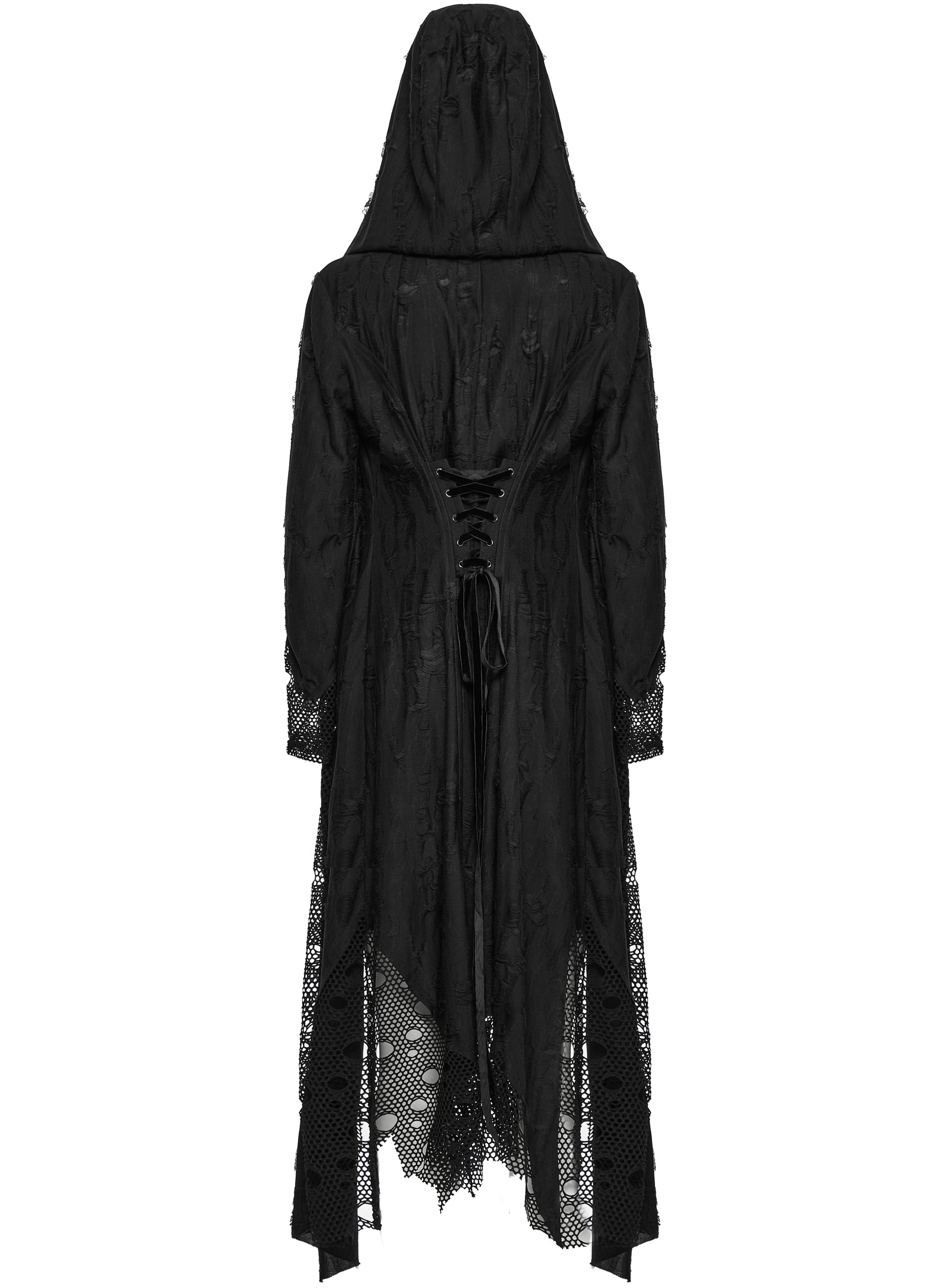 WY-1713XCF Womens Apocalyptic Gothic Broken Knit Hooded Piercing Cloak Jacket
